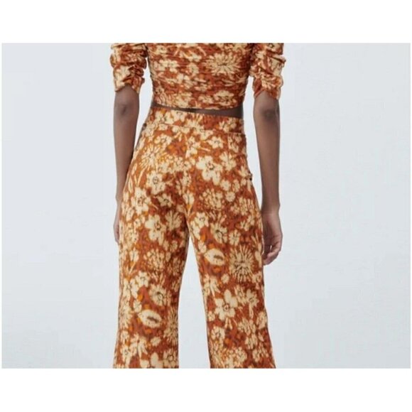 Zara Linen Palazzo Pants XSMALL ORANGE burnt Bohemian - Picture 5 of 15